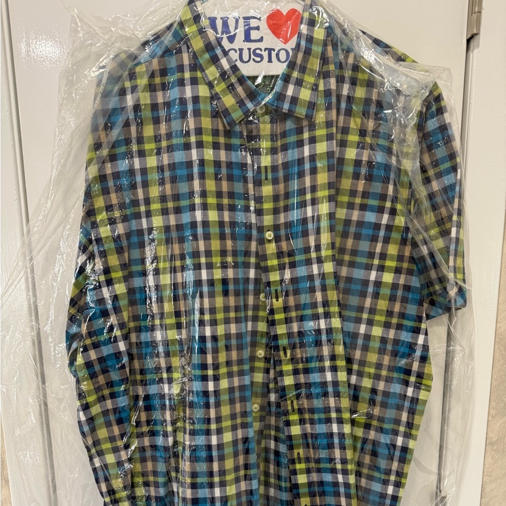 Robert Graham Blue and Green Checkered Shirt